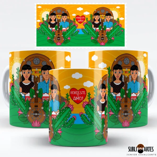 Arte para Sublimação em Caneca Tema Nordeste 050 Casal Nordestino