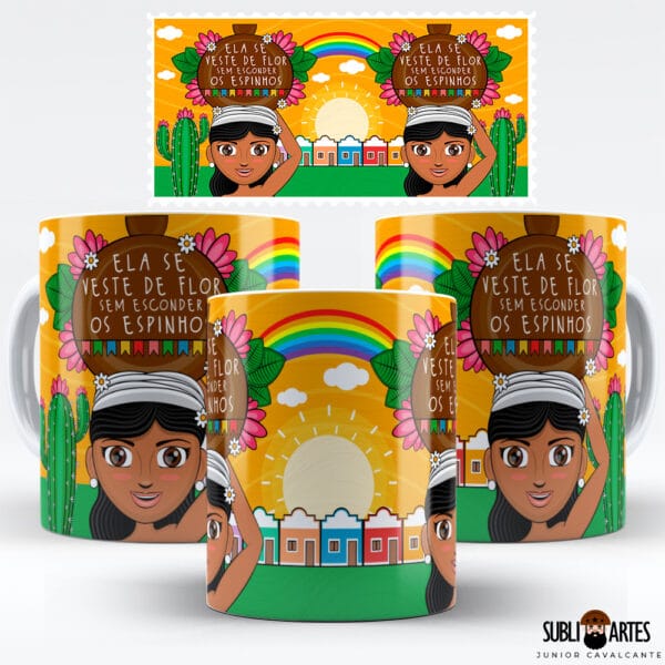 Arte para Sublimação em Caneca Tema Nordeste 060 Flor Nordestina