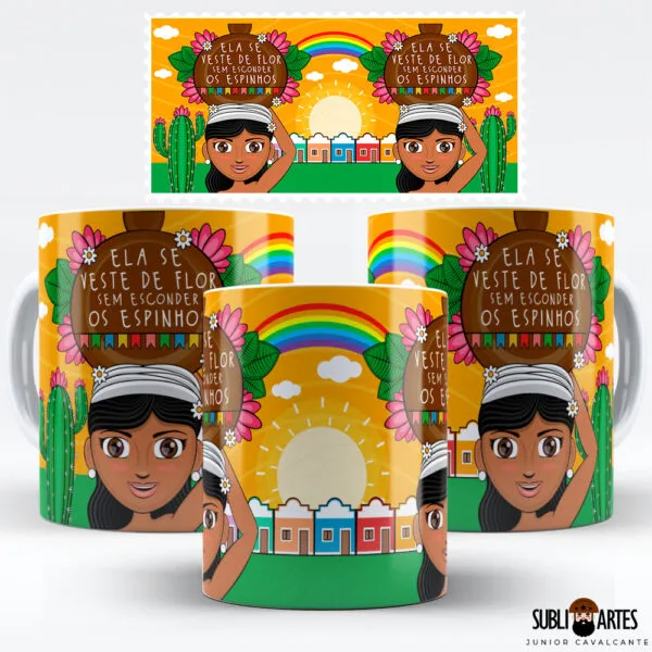 Arte para Sublimação em Caneca Tema Nordeste 060 Flor Nordestina