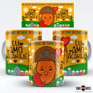 Arte para Sublimação em Caneca Tema Nordeste 101 Amo Acarajé