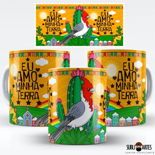 Arte para Sublimação em Caneca Tema Nordeste 104 Galo de Campina