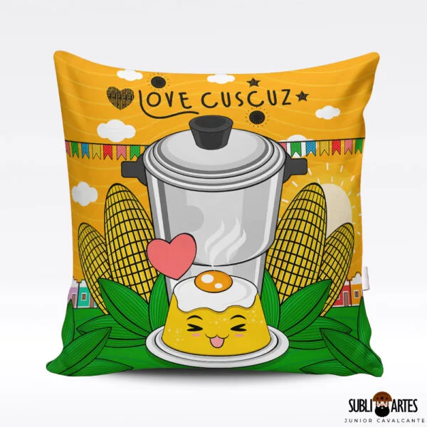 Arte para Sublimação em Almofada Tema Nordeste 063 Love Cuscuz