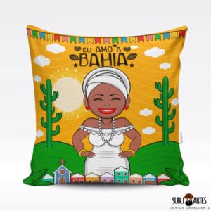 Arte para Sublimação em Almofada Tema Nordeste 100 Amo a Bahia