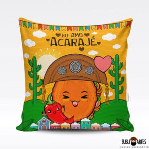 Arte para Sublimação em Almofada Tema Nordeste 101 Eu Amo Acarajé
