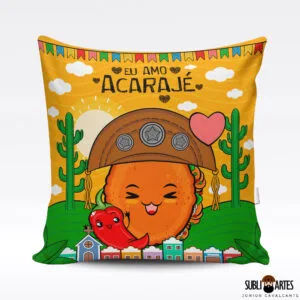 Arte para Sublimação em Almofada Tema Nordeste 101 Eu Amo Acarajé