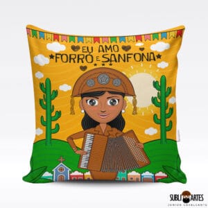 Arte para Sublimação em Almofada Tema Nordeste 102 Eu Amo Forró e Sanfona