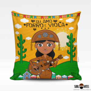 Arte para Sublimação em Almofada Tema Nordeste 103 Eu Amo Forró e Viola
