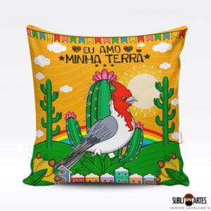 Arte para Sublimação em Almofada Tema Nordeste 104 Galo de Campina