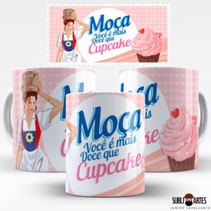 Arte para Sublimação em Caneca Tema Páscoa 022 Moça Cupcake